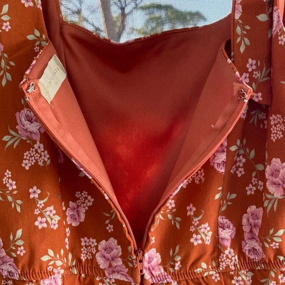Altar'd State Floral Dark Orange/Clay Lined Dress Sz M NWT $69.95 Retail - Picture 5 of 8